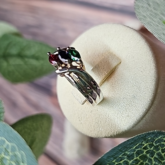 STERLING SILVER RUBY SAPPHIRE EMERALD CZ RING - Picture 3 of 11